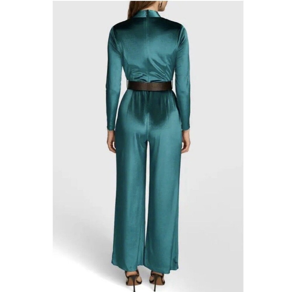 Donna Karan New York Women's Green Belted Velvet Jumpsuit Size 16 - Picture 4 of 13